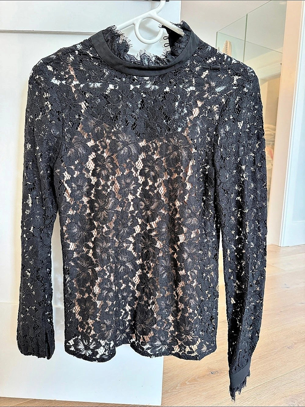 WAYF Floral Lace Long Sleeve Top in Black